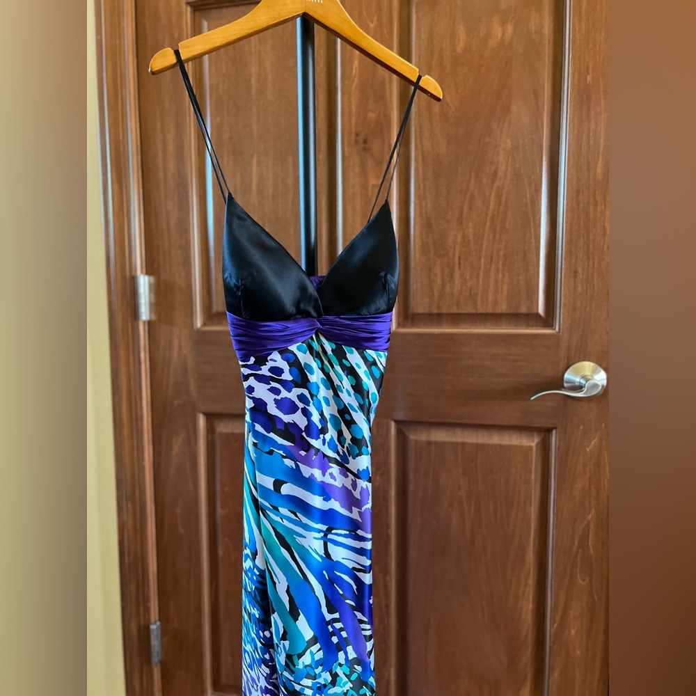 Cache Dress Maxi Satin Teal Abstract Print Purple Size 8 - Picture 2 of 16